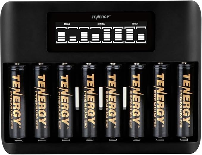 Tenergy 8 Count AA NiMH Premium Pro Rechargeable Batteries and TN480U 8-Bay LCD by Tenergy