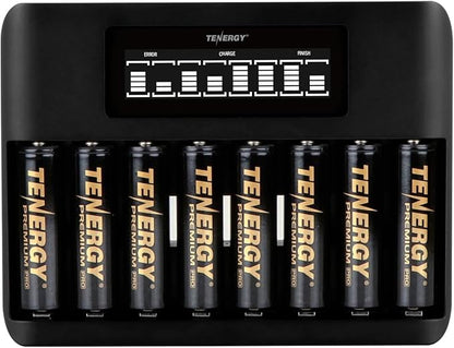 Tenergy 8 Count AA NiMH Premium Pro Rechargeable Batteries and TN480U 8-Bay LCD by Tenergy