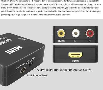 Kirzi AV to HDMI Converter, RCA to HDMI Converter, 1080P Mini RCA Composite - Image 3