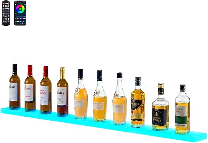 VEVOR LED Lighted Liquor Bottle Display, 1 Tier 60 Inches Whiskey Rack by VEVOR