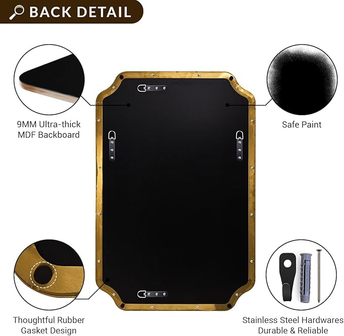 ANDY STAR 26"x38" Gold Mirror, Brushed Brass Scalloped Wall Mirror, Unique - Image 9