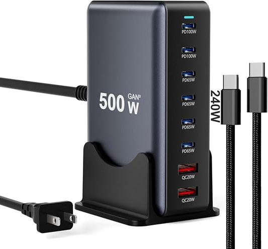 500W Fast Charging 8 Port USB C Charger Block by Unknown
