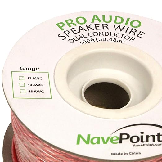 NavePoint 100ft in Wall Audio Speaker Cable Wire CL2 12/2 AWG Gauge 2 Conductor by NavePoint