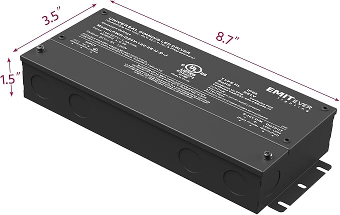 EMITEVER 120W Dimmable LED Driver, 24V Triac Dimmable Power Supply, AC to DC - Image 3