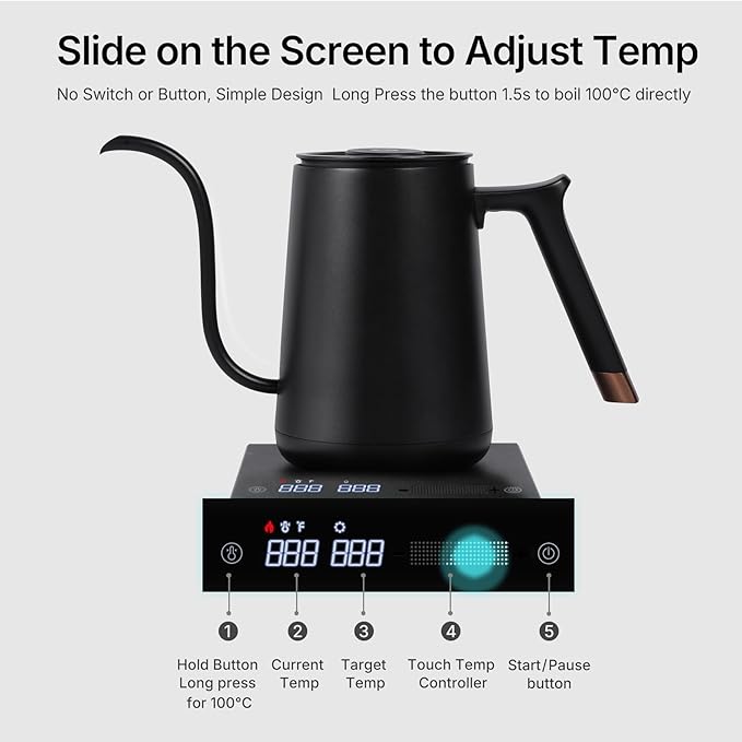 TIMEMORE Fish Smart Electric Coffee Kettle 600ML, Gooseneck Pour Over Kettle - Image 2