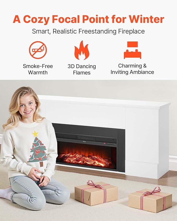 VEVOR 75-Inch Freestanding Fireplace, 1500W 5120 BTU Electric Fireplace Heater - Image 2