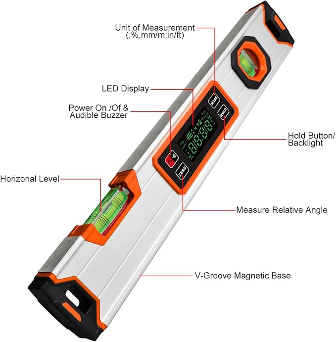 eOUTIL 15.7-Inch Digital Torpedo Level & Angle Finder – IP54 Waterproof - Image 8