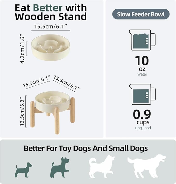 Ceramic 0.9 Cup Raised Dog Slow Feeder Set, Elevated Bowl - Image 2