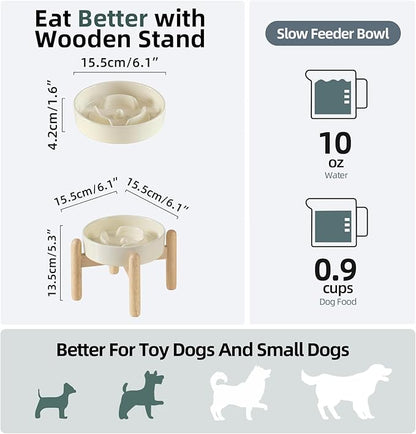 Ceramic 0.9 Cup Raised Dog Slow Feeder Set, Elevated Bowl - Image 2