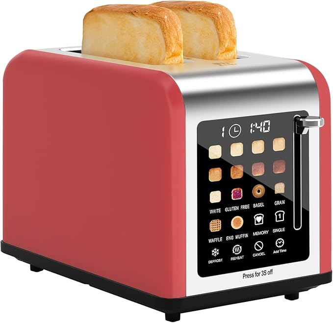 2 Slice Toaster Touch Screen, Stainless Steel Toasters Digital Timer 2 Slot by Clixane