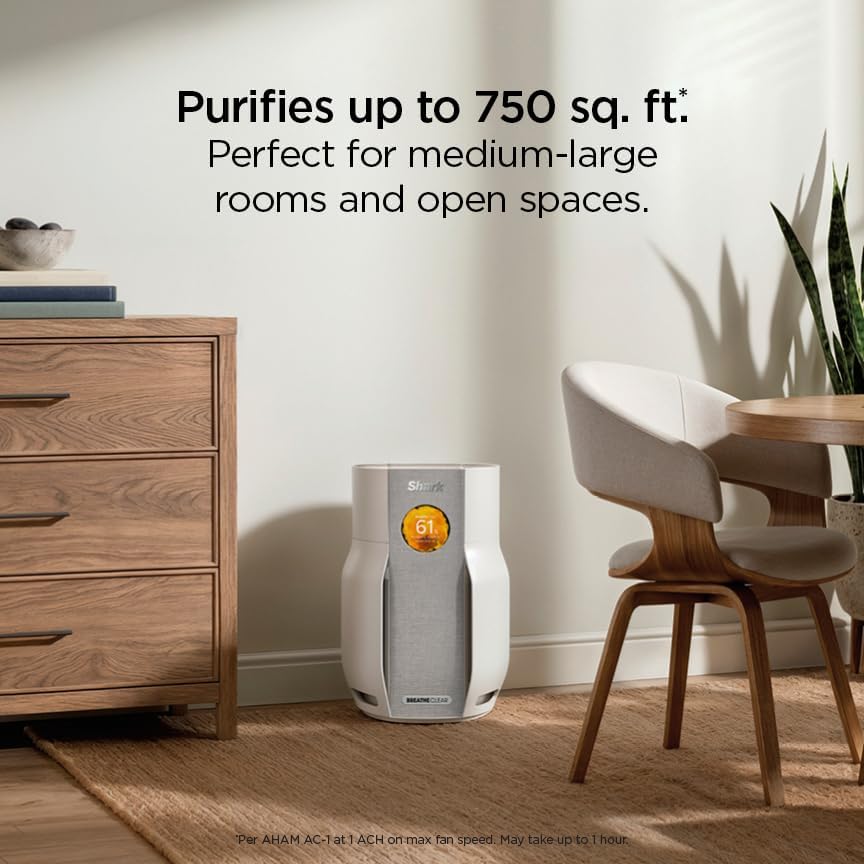 shark breatheclear smart air purifier, hp162, dove showing dimensions