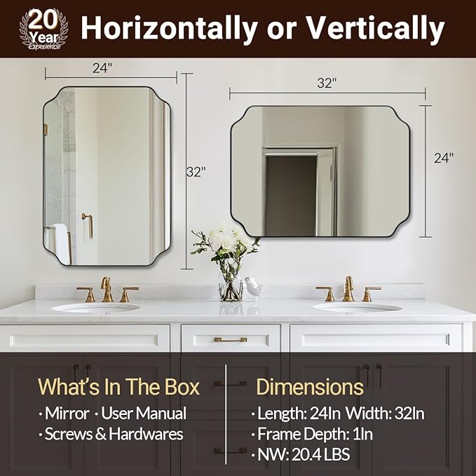 ANDY STAR Brushed Bronze Scalloped Mirror, Unique Rectangular Bathroom Mirror - Image 2