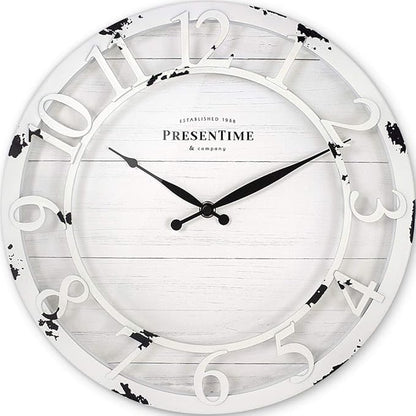 Presentime & Co 13" Farmhouse Series Wall Clock, Quartz Movement, Shiplap Style by Presentime
