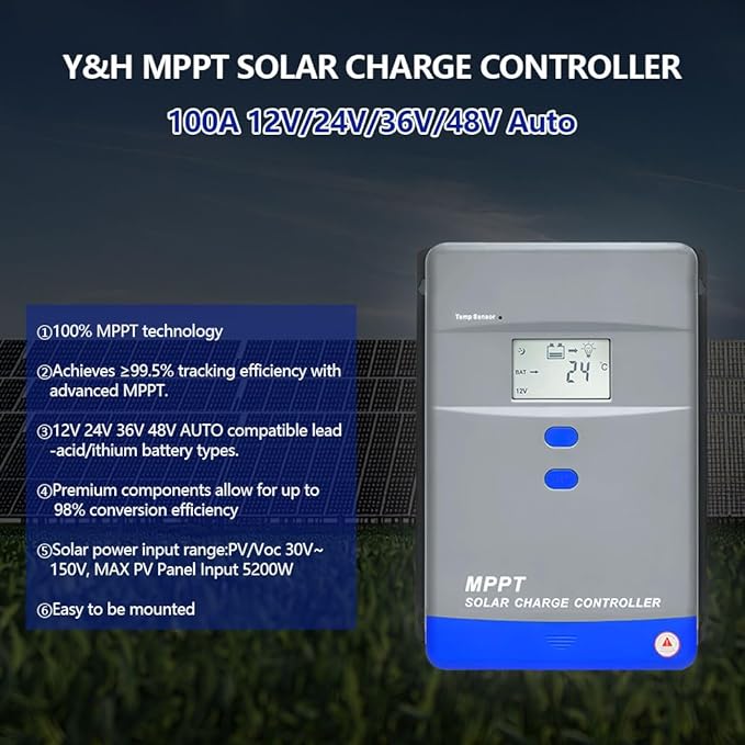 40A MPPT Solar Charge Controller 12V/24V Auto Battery Regulator LCD Display - Image 2
