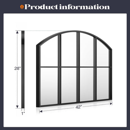 Black Arched Window Pane Mirror, 42" x 28" Grid Wall Mirror | Farmhouse Large Wide Wall Mirror Decorative Mirrors for Entryway, Hallway, Fireplace, Living Room, Bedroom, Dining Room
