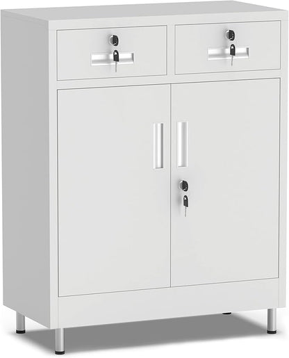 Metal Storage Cabinet with Locking Doors and 2 Drawers, Lockable Storage by JINGUR