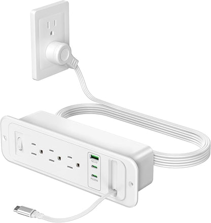 Recessed Power Strip with Retractable USB C Cable, 2 PD 20W USB C, Flush Mount by Jgstkcity