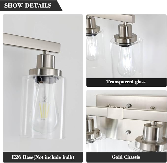 DIKAIDA Bathroom Vanity Light, 5-Light Nickel Modern Matte Wall Sconce Lighting - Image 5