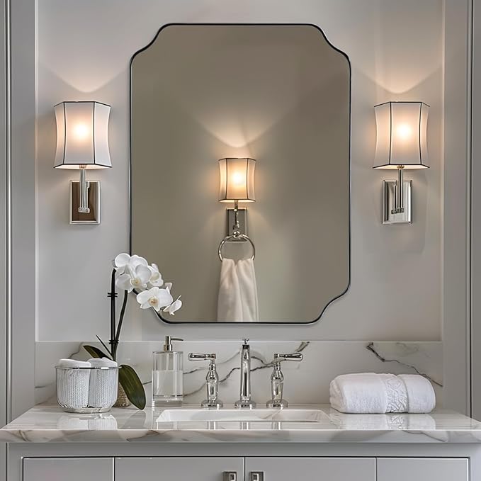 ANDY STAR Scalloped Bathroom Mirror, 22x30’’ Brushed Nickel Rectangle Mirror - Image 3