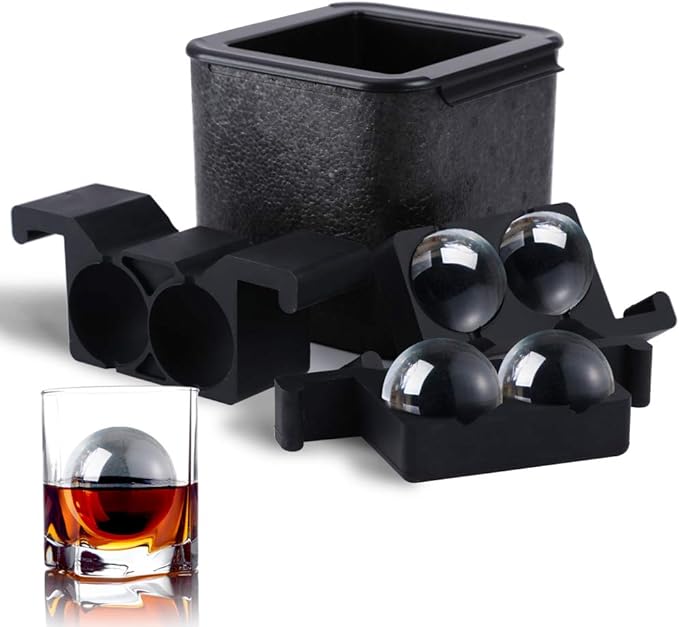 TINANA Crystal Clear Ice Ball Maker, 4 Cavity Large Clear Ice Balls Form by TINANA