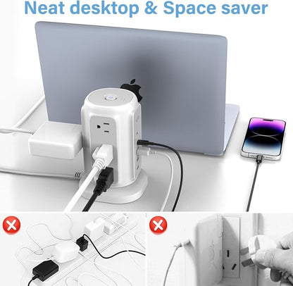 AiJoy Flat Plug Power Strip Tower 9 Outlets and 5 USB Ports, 1200J Surge - Image 5