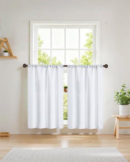 Easy Home Short Blackout Window Curtain Rod Pocket Thermal Privacy Curtain Tiers 36 Inch Length for Kitchen Farmhouse Closet, Living Room, Bathroom Shades (White, 27" W X 36" L (Pack of 2))