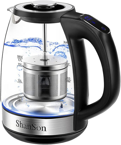 ShanSon Electric Kettle with Tea Infuser 1.7L Temperature Control Glass by ShanSon