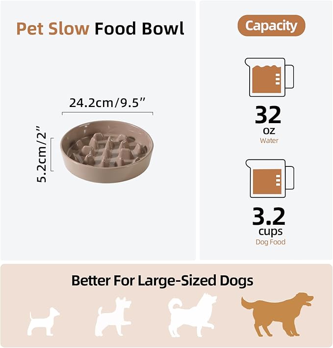 Ceramic 3.2 Cup Dog Bowl Slow Feeder, 9.5 inch Slow Pet Food Dish - Image 2