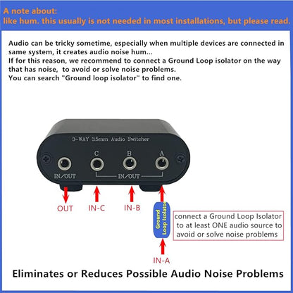 3.5mm Audio Switch with line Volume Controller, 3 in 1 Out 1/8" aux switcher - Image 7