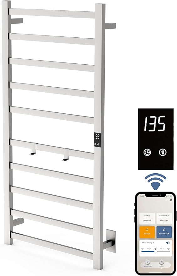 Smart Wireless Electric Towel Warmer | Blade Thin 10 Bar Design | Hardwired & by Topdattion