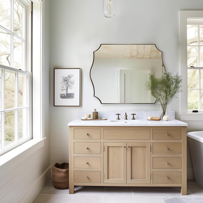 ANDY STAR 30"x40" Brushed Gold Bathroom Mirror, Large Rectangle Scalloped Mirror - Image 6