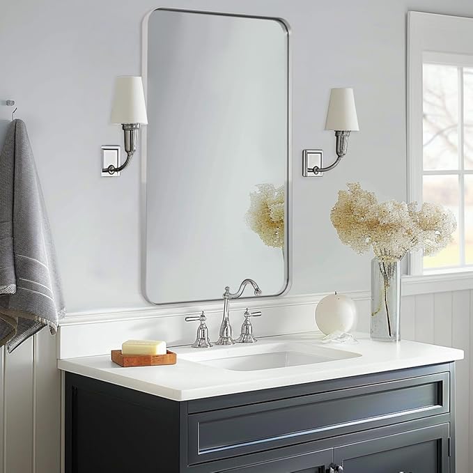 ANDY STAR Chrome Bathroom Mirror, 24”x40” Polished Nickel Rounded Corner by ANDYSTAR
