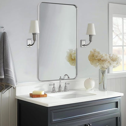 ANDY STAR Chrome Bathroom Mirror, 24”x40” Polished Nickel Rounded Corner by ANDYSTAR