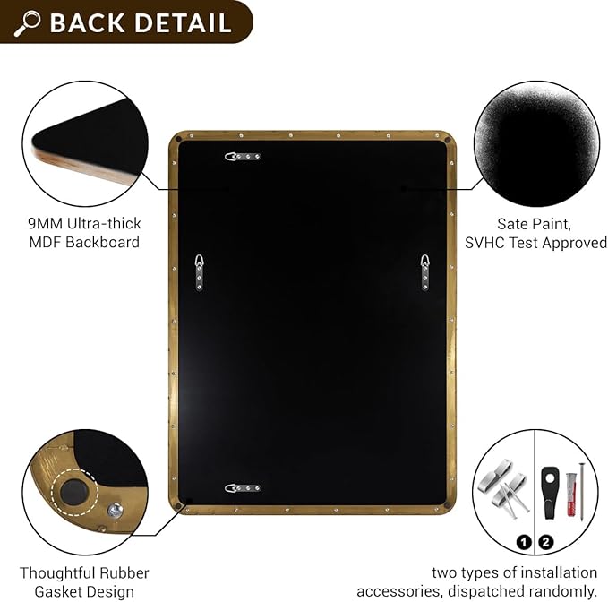 ANDY STAR Gold Bathroom Mirror, 30x36 Brushed Brass Rectangle Mirror - Image 4