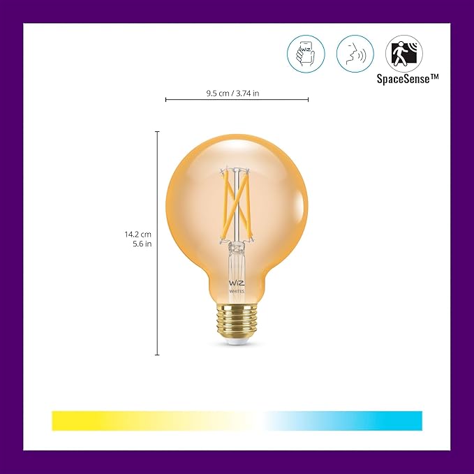 WiZ Clear 60W G25 Tunable White Filament LED Smart Bulb - Image 2