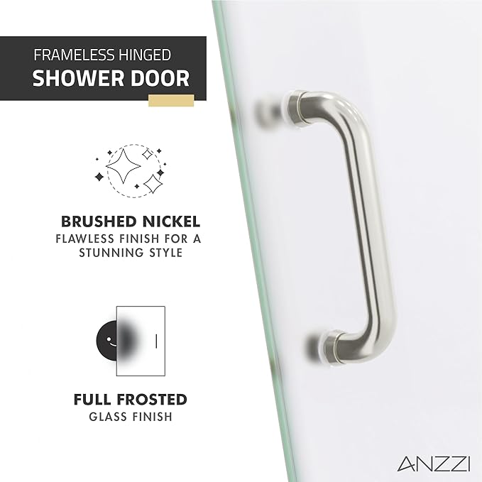 ANZZI 70" x 24" Frameless Frosted Shower Door in Brushed Nickel, Passion Water - Image 7