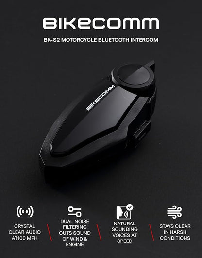 BIKECOMM BK-S2 Motorcycle Bluetooth Headset Intercom – 1200M Range Wireless - Image 2