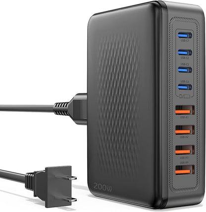 200W USB C Charging Station, 8-Port GaN USB C Charger Block, PD 65W Desktop by Essri