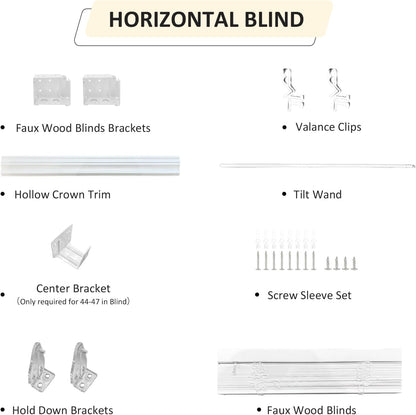 Cordless Faux Wood Blinds 26" W x 36" H, 2 Inch Slat Horizontal Windows Blinds with Crown Valance, Room Darkening, White Blinds for Home Interiors.