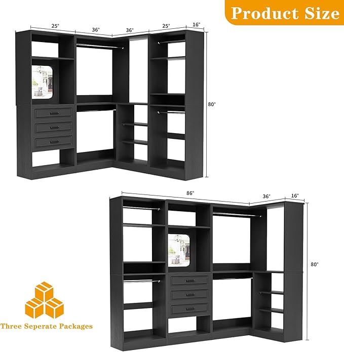Unikito Closet System with Drawers，86”Modular Corner Closet Organizer System - Image 7