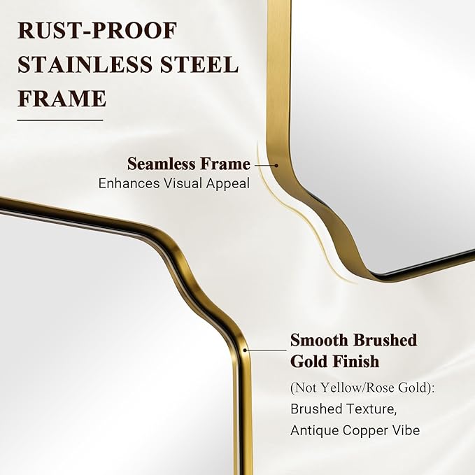 ANDY STAR 26"x38" Gold Mirror, Brushed Brass Scalloped Wall Mirror, Unique - Image 4