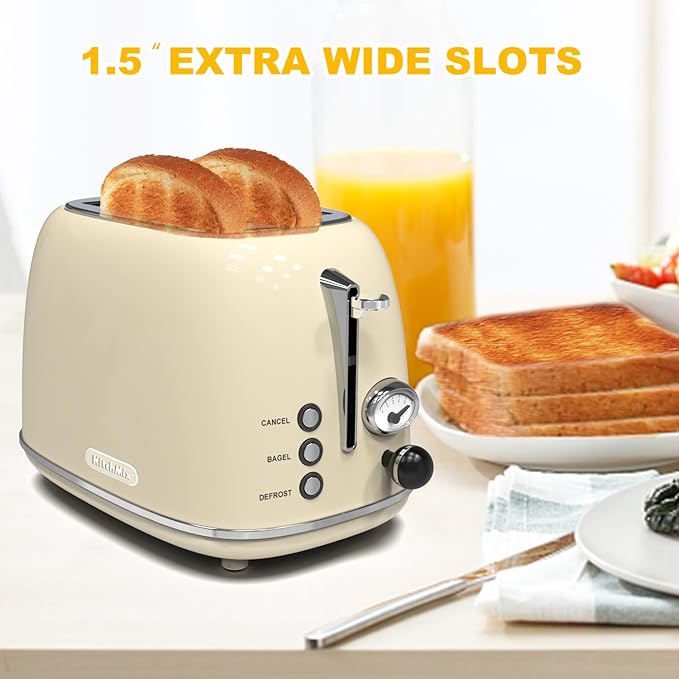 Toaster 2 slice, KitchMix Retro Stainless Steel Toaster - Image 2