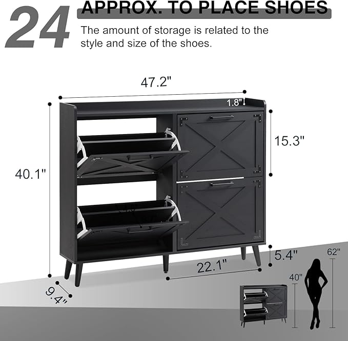 Shoe Storage Cabinet, Farmhouse Shoe Organizer - Image 2