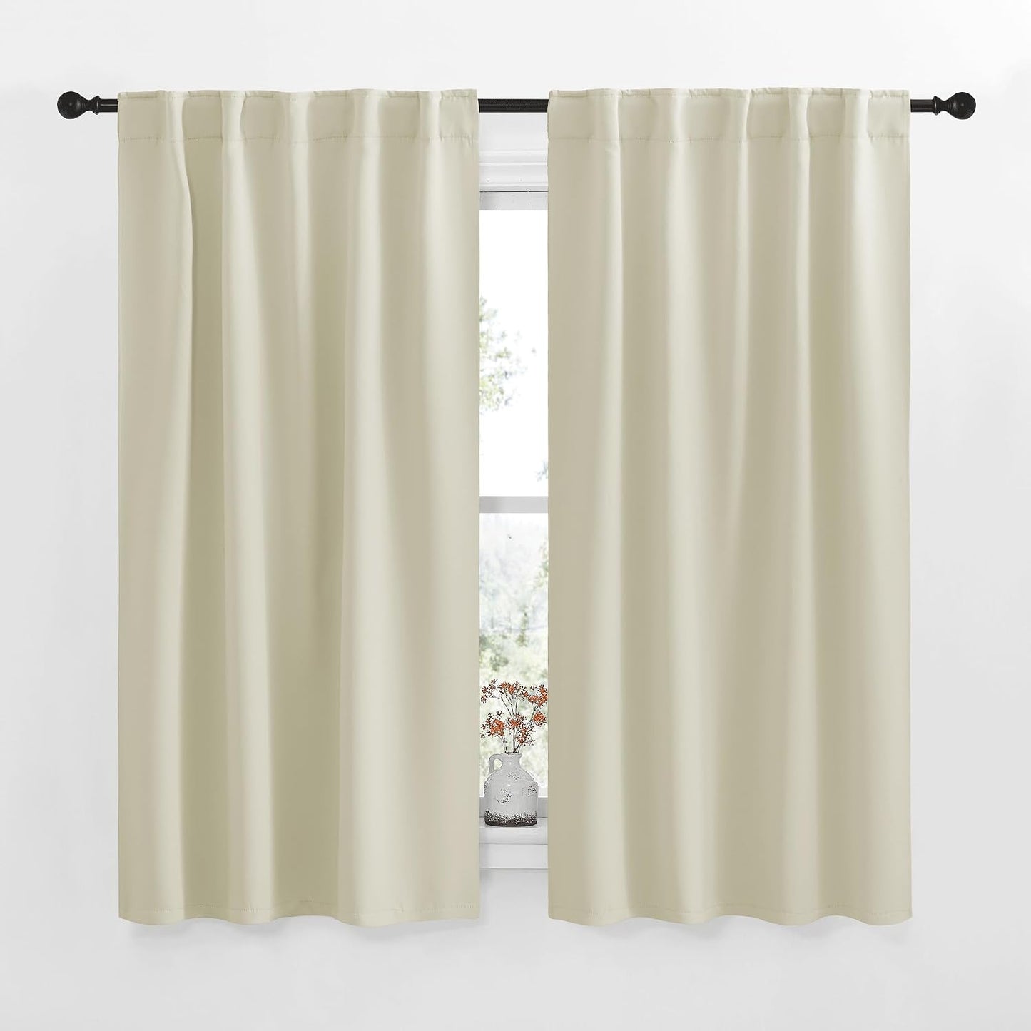 NICETOWN Blackout Window Curtains for Living Room - (Beige Color) 34x48 Inch, 2 Panels Set, Thermal Insulated Room Darkening Blackout Drapes/Draperies with Rod Pocket & Back Tab for Loft
