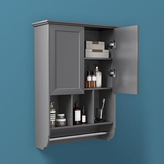 Bathroom Wall Cabinet with Towel Bar, Wooden Medicine Cabinet Adjustable Shelves by VANIRROR
