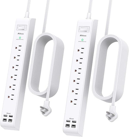 2 Pack Power Strip, 15FT Long Extension Cord, Surge Protector by Mifaso