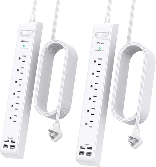 2 Pack Power Strip, 15FT Long Extension Cord, Surge Protector by Mifaso
