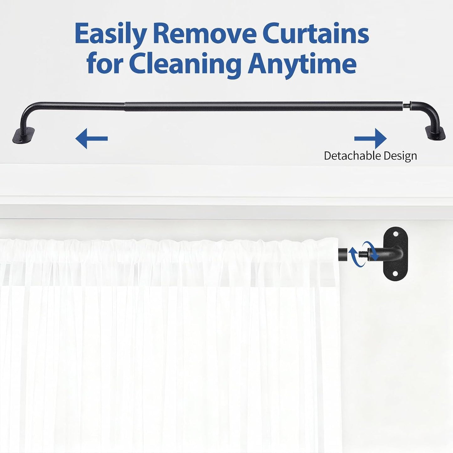 2 Pack French Door Curtain Rod, Sash Curtain Rod Adjustable 18-32in, Black | 3/8in Wrap Around Metal Cafe Curtain Rod Mount With Screws, Supports Up To 20 lb for French Doors, Windows and Sidelights