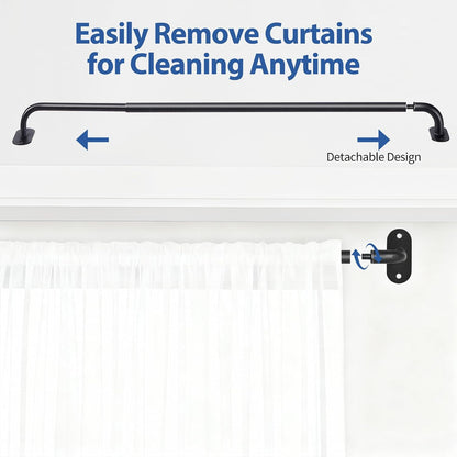 2 Pack French Door Curtain Rod, Sash Curtain Rod Adjustable 18-32in, Black | 3/8in Wrap Around Metal Cafe Curtain Rod Mount With Screws, Supports Up To 20 lb for French Doors, Windows and Sidelights