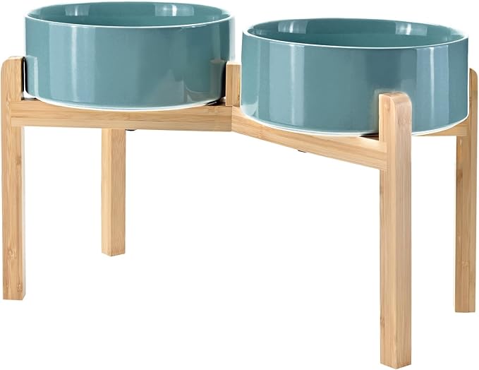 SPUNKYJUNKY Elevated Dog Bowls Ceramic, 8.3'' Dogs Food Water Bowls Raised - 60 by SPUNKYJUNKY